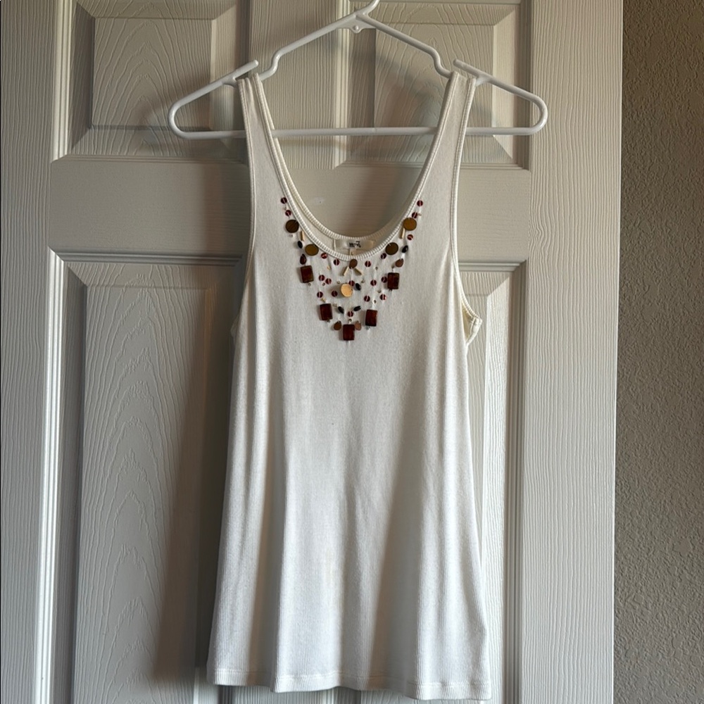 Metro 7 White Tank Top with Embellishments